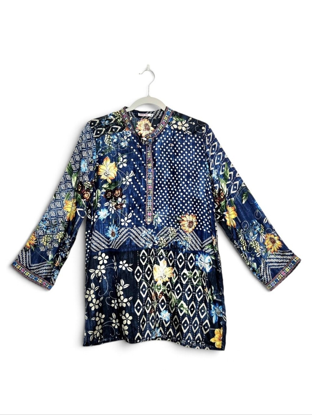Johnny Was Silk Tunic. Blue/white. Medium.